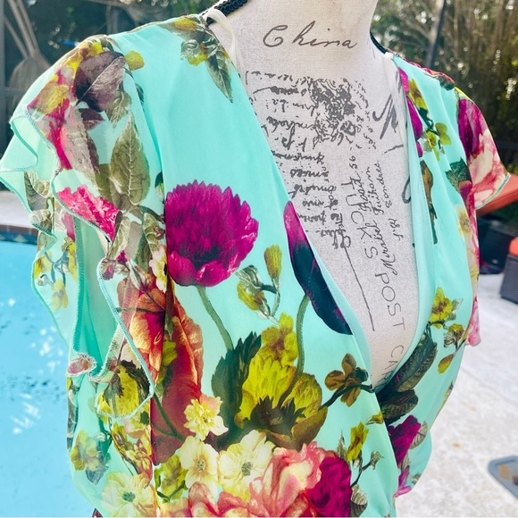 Romeo & Juliet Couture Mint Green Floral Hi Low Dress | Size L | NWT - Picture 3 of 9